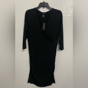 Attention Black Ruched Asymmetrical Sheath Dress